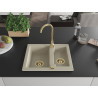 Mexen Carlos 1,5-fachiges Granitspülbecken 582 x 475 mm, beige, goldener Siphon - 6518581500-69-G