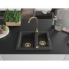 Mexen Carlos Granitspüle 1,5-Kammer 582 x 475 mm, schwarz getupft, goldener Siphon - 6518581500-76-G