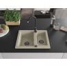 Mexen Carlos Granitspüle 1,5 Kammern 582 x 475 mm, beige, schwarzer Siphon - 6518581500-69-B