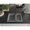 Mexen Carlos Granitspüle 1,5 Becken 582 x 475 mm, grau, schwarzer Siphon - 6518581500-71-B