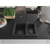 Mexen Carlos Granitspüle 1,5 Becken 582 x 475 mm, Schwarz/Silber Metallic, schwarzer Siphon - 6518581500-73-B