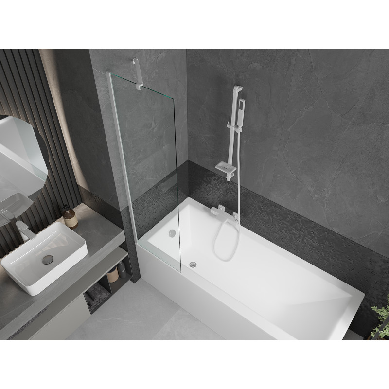 Mexen Next Badewannenabtrennung 1-flügelig 50 x 150 cm, transparent, weiß - 895-050-000-00-00-20