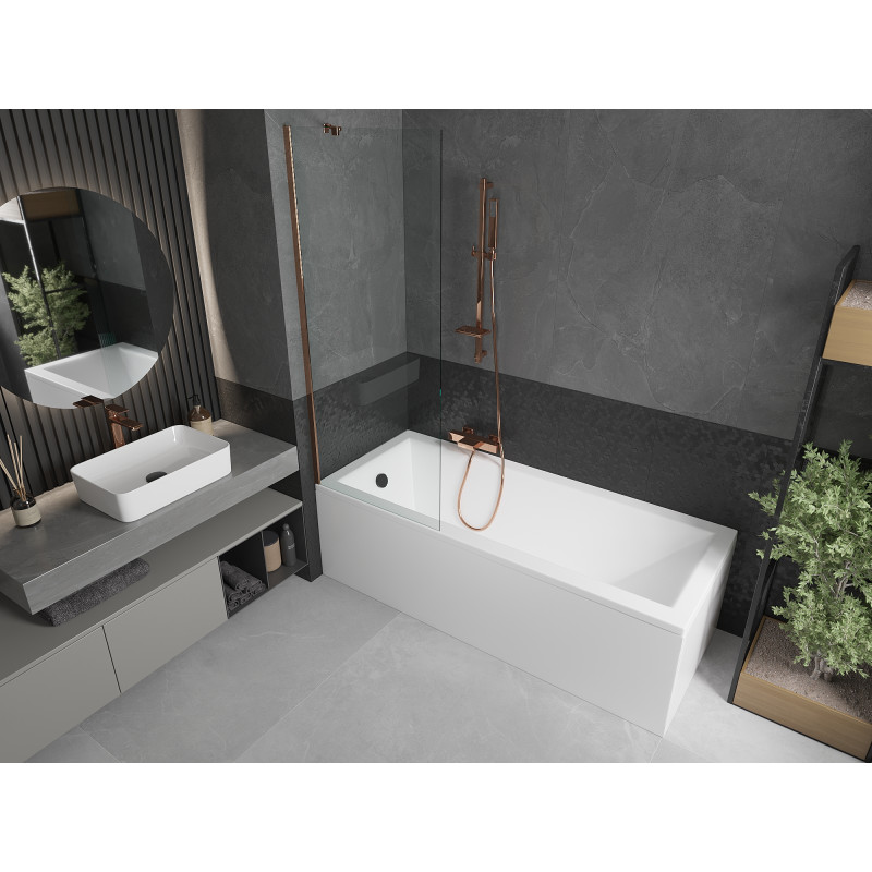 Mexen Next Badewannenabtrennung 1-flügelig 70 x 150 cm, transparent, Roségold - 895-070-000-00-00-60
