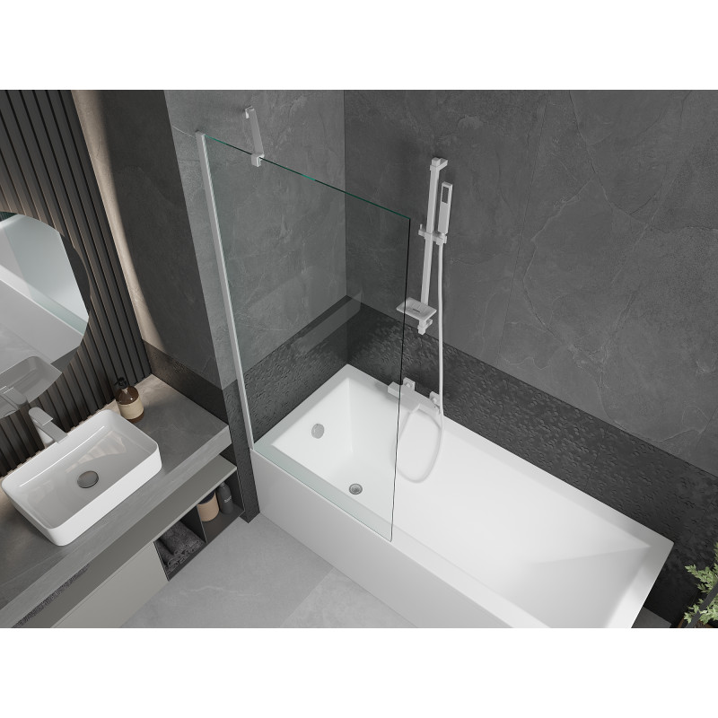 Mexen Next Badewannenabtrennung 1-flügelig 80 x 150 cm, transparent, weiß - 895-080-000-00-00-20