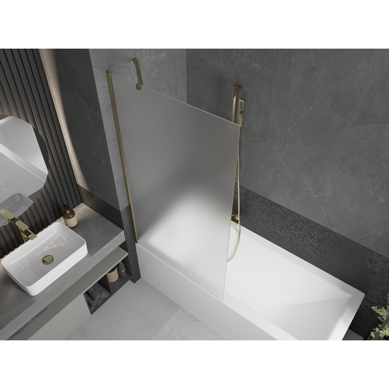 Mexen Next 1-flügelige Badewannenabtrennung 90 x 150 cm, gefrostet, gold - 895-090-000-00-30-50