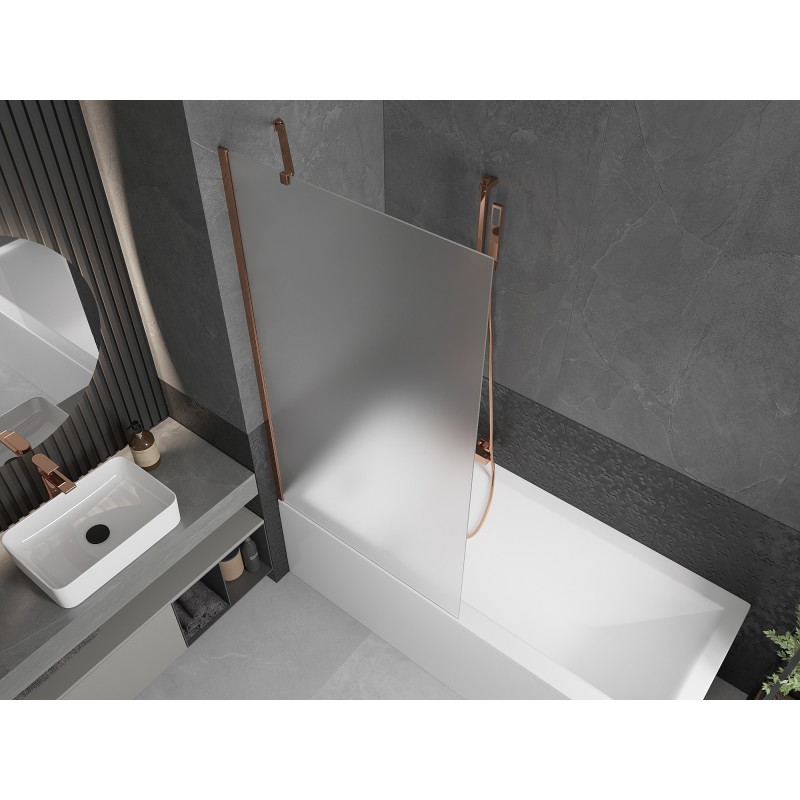 Mexen Next einflügelige Badewannenabtrennung 90 x 150 cm, Mattglas, Roségold - 895-090-000-00-30-60