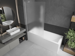 Mexen Next Badewannenabtrennung 1-flügelig 100 x 150 cm, gefrostet, weiß - 895-100-000-00-30-20