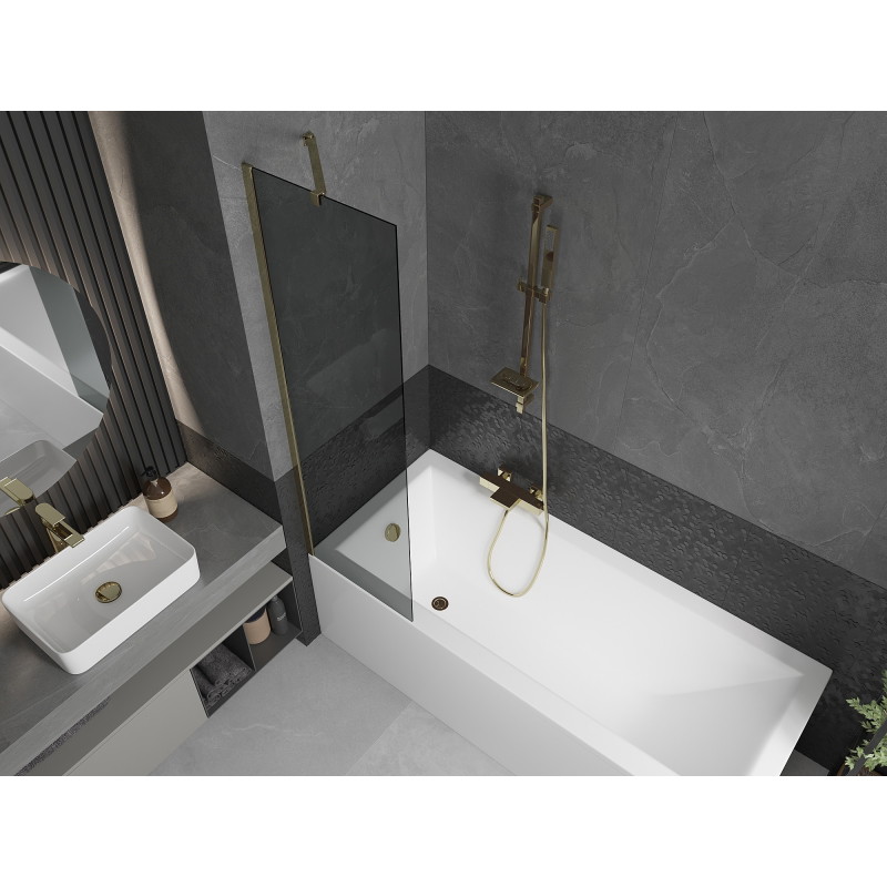 Mexen Next 1-flügelige Badewannenabtrennung 50 x 150 cm, graphit, gold - 895-050-000-00-40-50