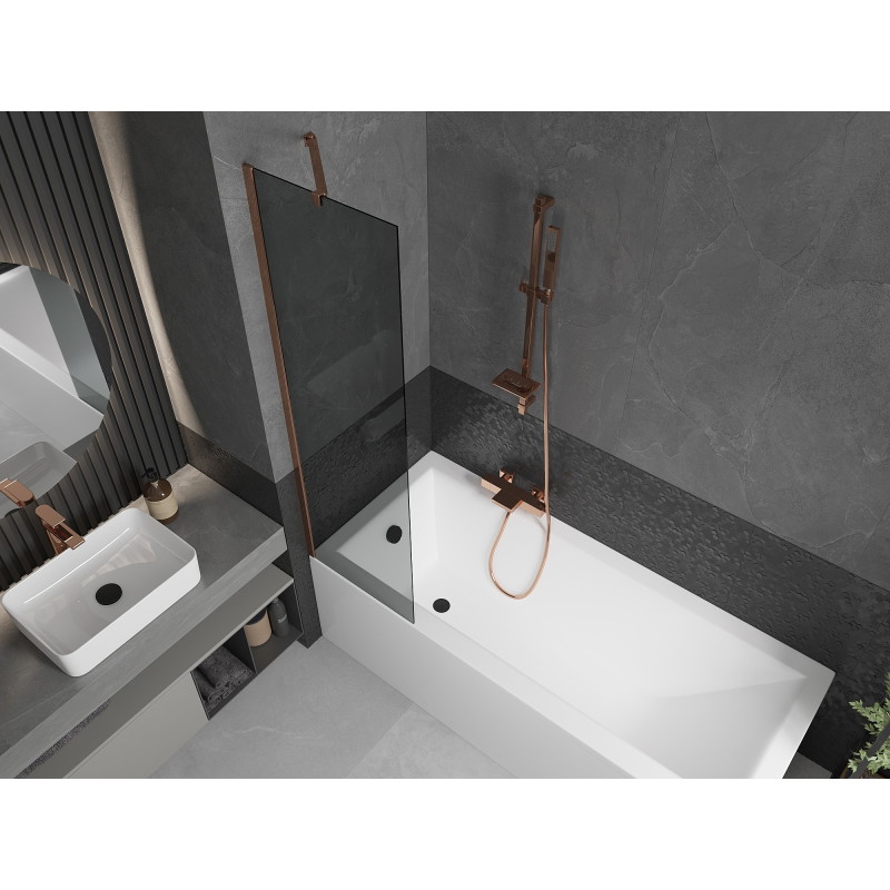 Mexen Next Badewannenabtrennung 1-flügelig 50 x 150 cm, Graphit, Roségold - 895-050-000-00-40-60