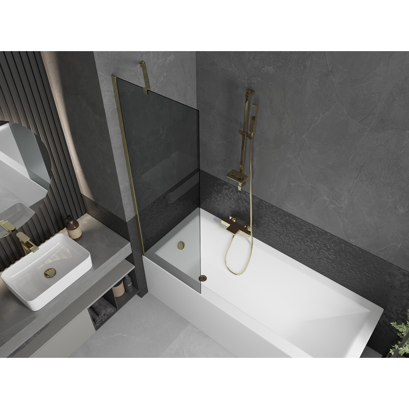 Mexen Next Badewannenabtrennung 1-flügelig 60 x 150 cm, grafit, gold - 895-060-000-00-40-50