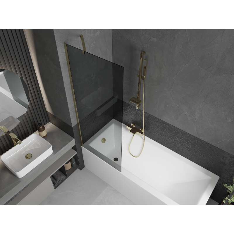Mexen Next Badewannenabtrennung 1-flügelig 70 x 150 cm, Graphit, Gold - 895-070-000-00-40-50