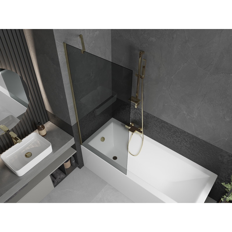 Mexen Next 1-flügelige Badewannenwand 80 x 150 cm, grafit, gold - 895-080-000-00-40-50