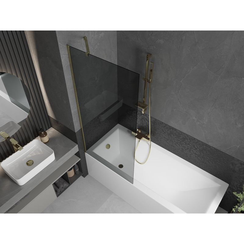 Mexen Next Badewannenabtrennung 1-flügelig 80 x 150 cm, graphit, gold - 895-080-000-00-40-50