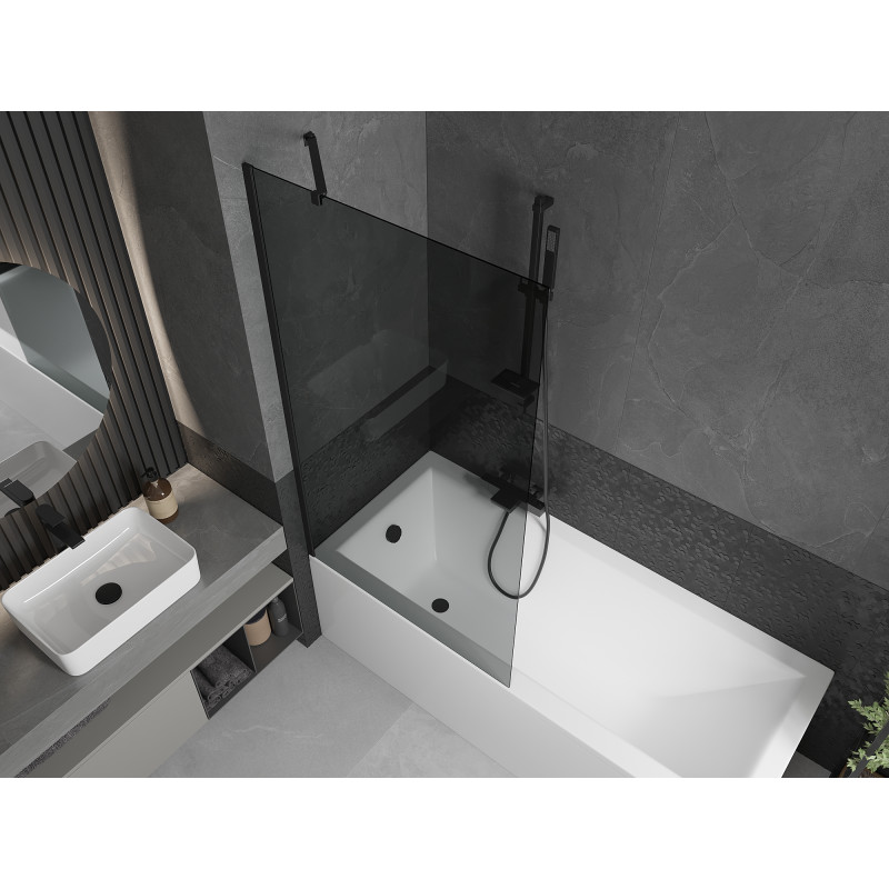 Mexen Next Badewannenfaltwand 1-flügelig 90 x 150 cm, Graphit, Schwarz - 895-090-000-00-40-70