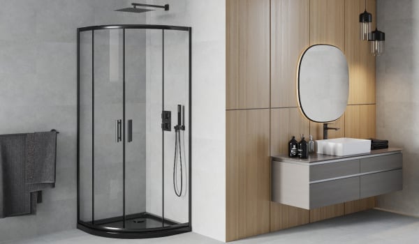 Schwarze halbkreisförmige Kabine im minimalistischen Stil
