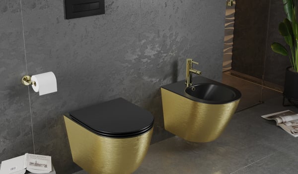 Schwarz-goldene Keramik für das Badezimmer